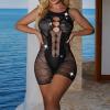 Exclusive Women's Lace Stockings with Jacquard Net Design (Black, One Size) view 2
