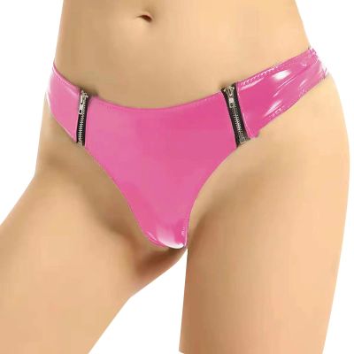 Women's Leather C-String Thong with Opening, Black