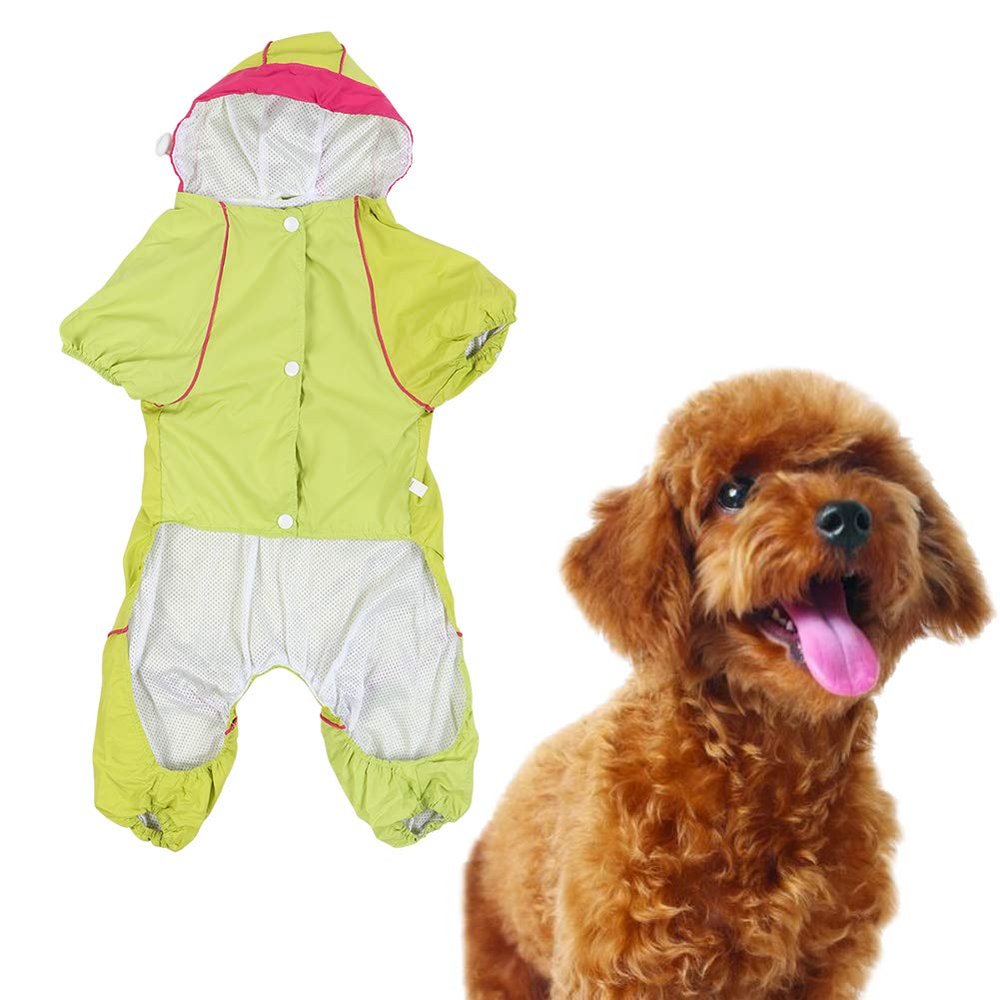 Raincoat for Shedding Dogs, One-Piece Hooded Pet Raincoat, Thick Acrylic, Buckle, 6 Sizes (M)