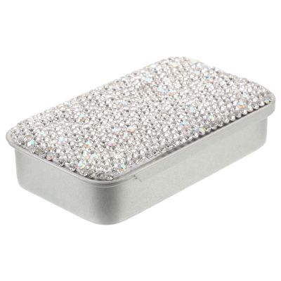 VALICLUD Rhinestone Toothpick Holder with Sliding Lid, Compact Metal Floss Case