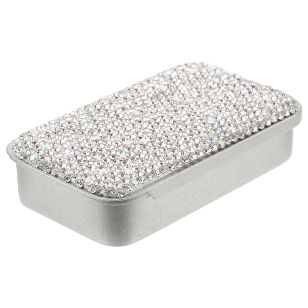 VALICLUD Rhinestone Toothpick Holder with Sliding Lid, Compact Metal Floss Case