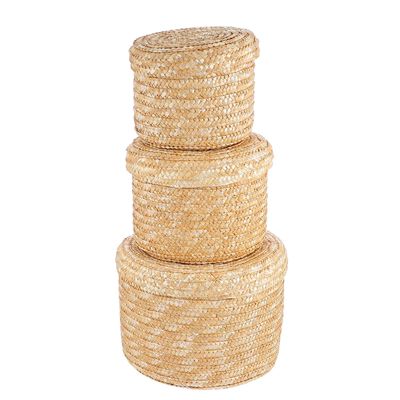 BAZEITFLOW 3-Piece Handwoven Storage Baskets with Lids, Small, Medium, and Large