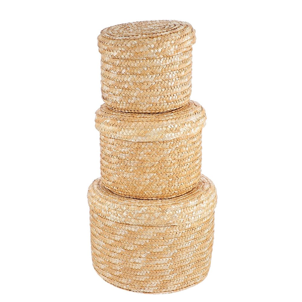 BAZEITFLOW 3-Piece Handwoven Storage Baskets with Lids, Small, Medium, and Large