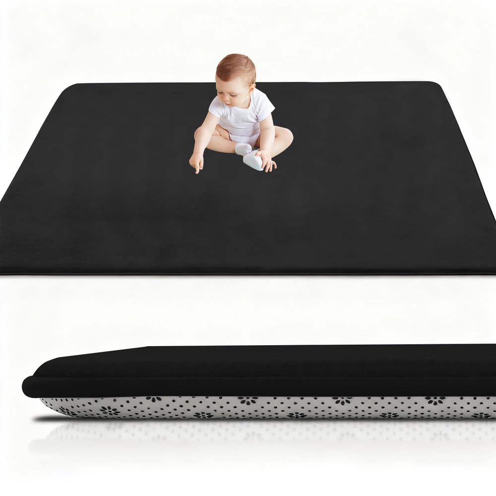 RxueSug Foldable Baby Crawling Mat, 180 x 200 cm, 3 cm Thick, Black
