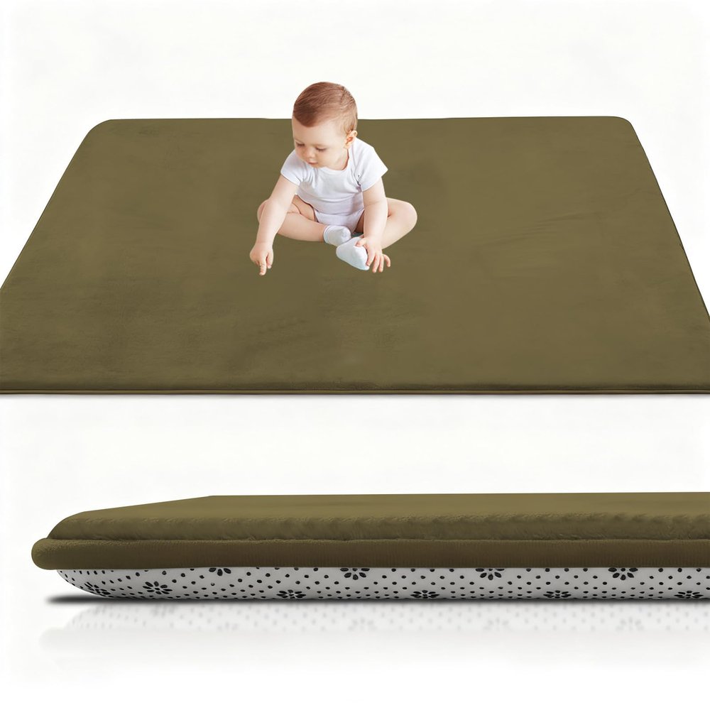 RxueSug Foldable Baby Crawling Mat, 2 cm Thick, 180 x 200 cm, Nonslip Foam Play Mat, Army Green