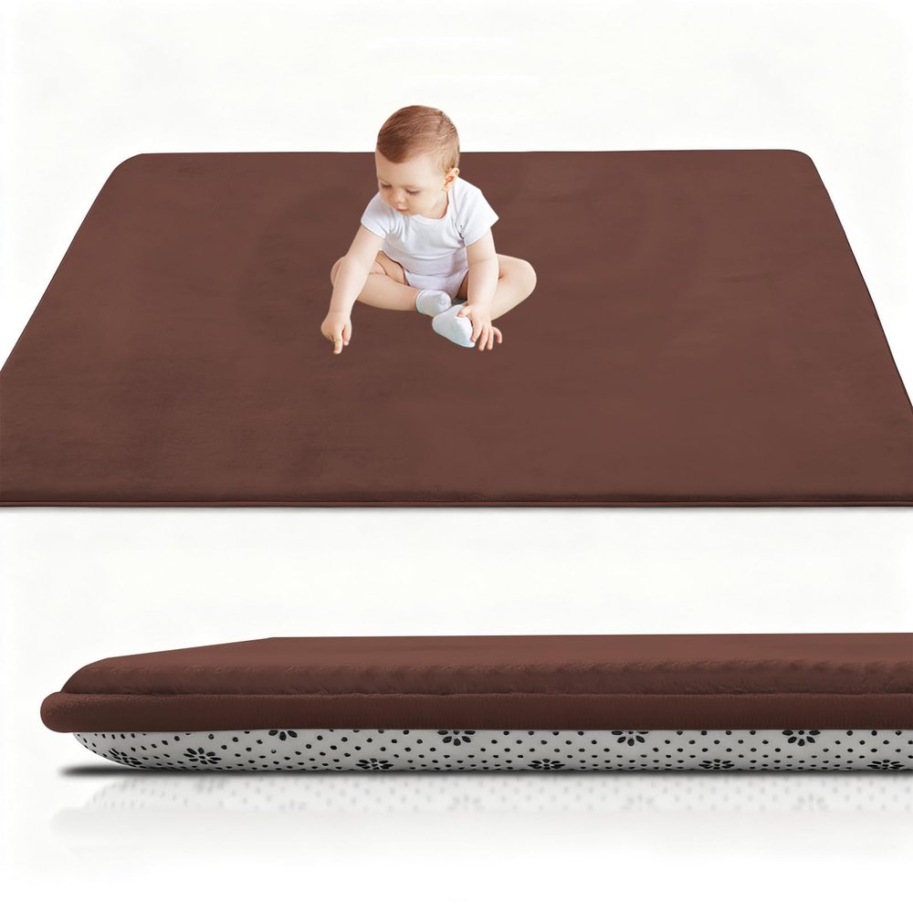 RxueSug Foldable Baby Crawling Mat, 2 cm Thick, 200 x 400 cm, Brown
