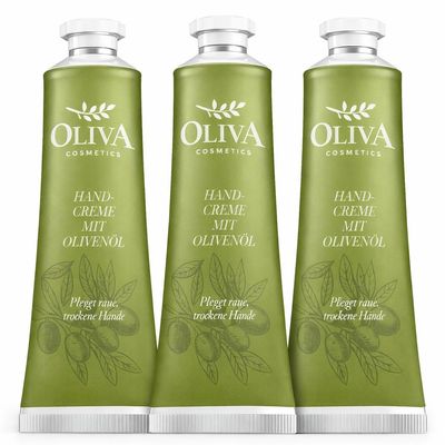 Oliva Cosmetics Hand Cream with Olive Oil for Dry Hands, 3 x 30 ml