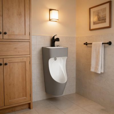 Wall-Mounted Men’s Urinal with Splash-Proof, Leak-Resistant Design, Gray