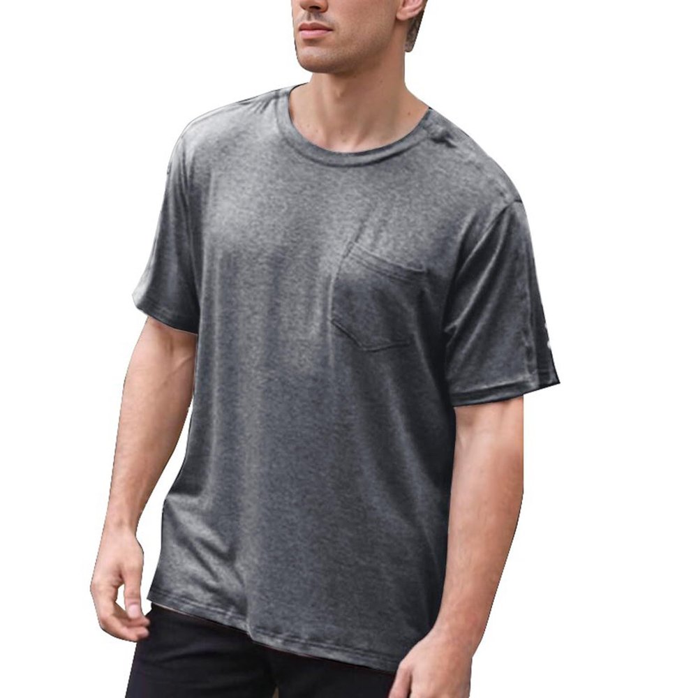 Generic Men's Back- and Shoulder-Recovery Shirt, Short Sleeve, Fully Open Side Buttons, Dialysis Clothing (GY2, XL)
