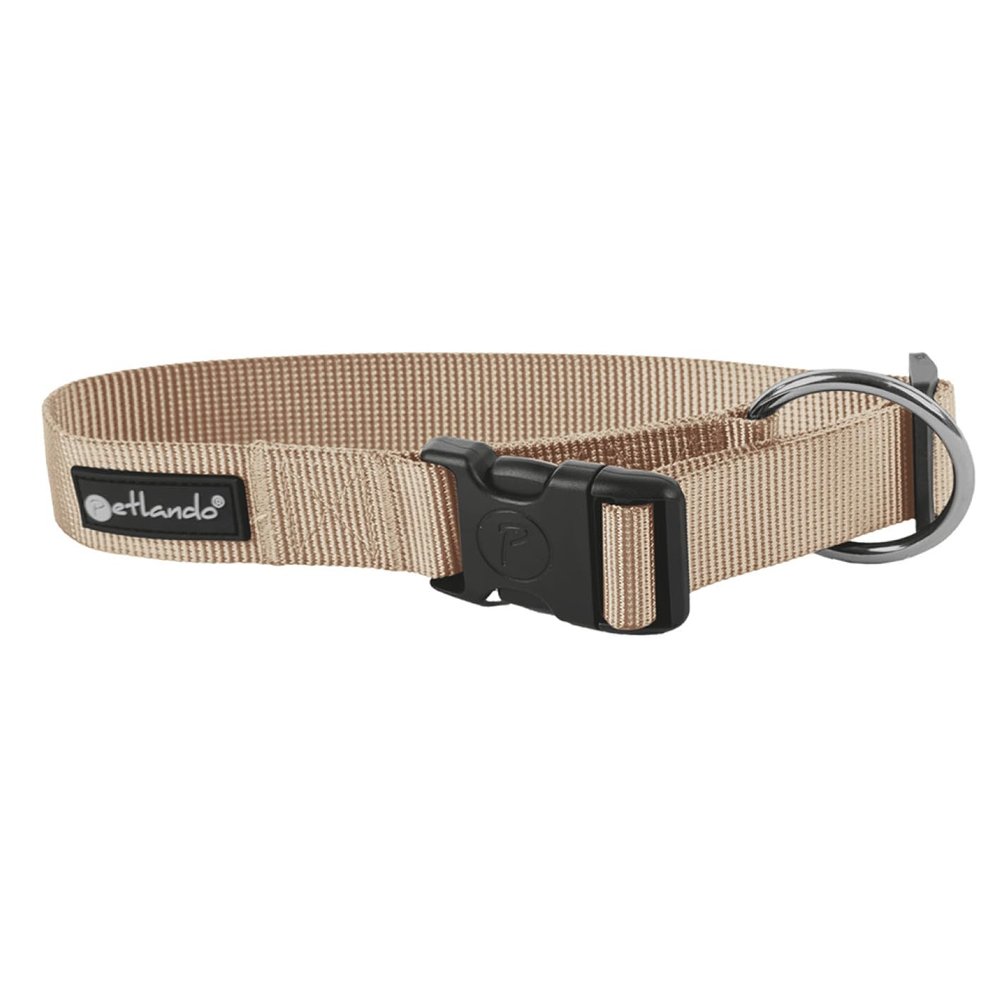 Petlando Wide Dog Collar, Adjustable, Extra Large O-Ring, Durable & Easy Care, Basic Comfort Collar for Medium Dogs, Champagne, M