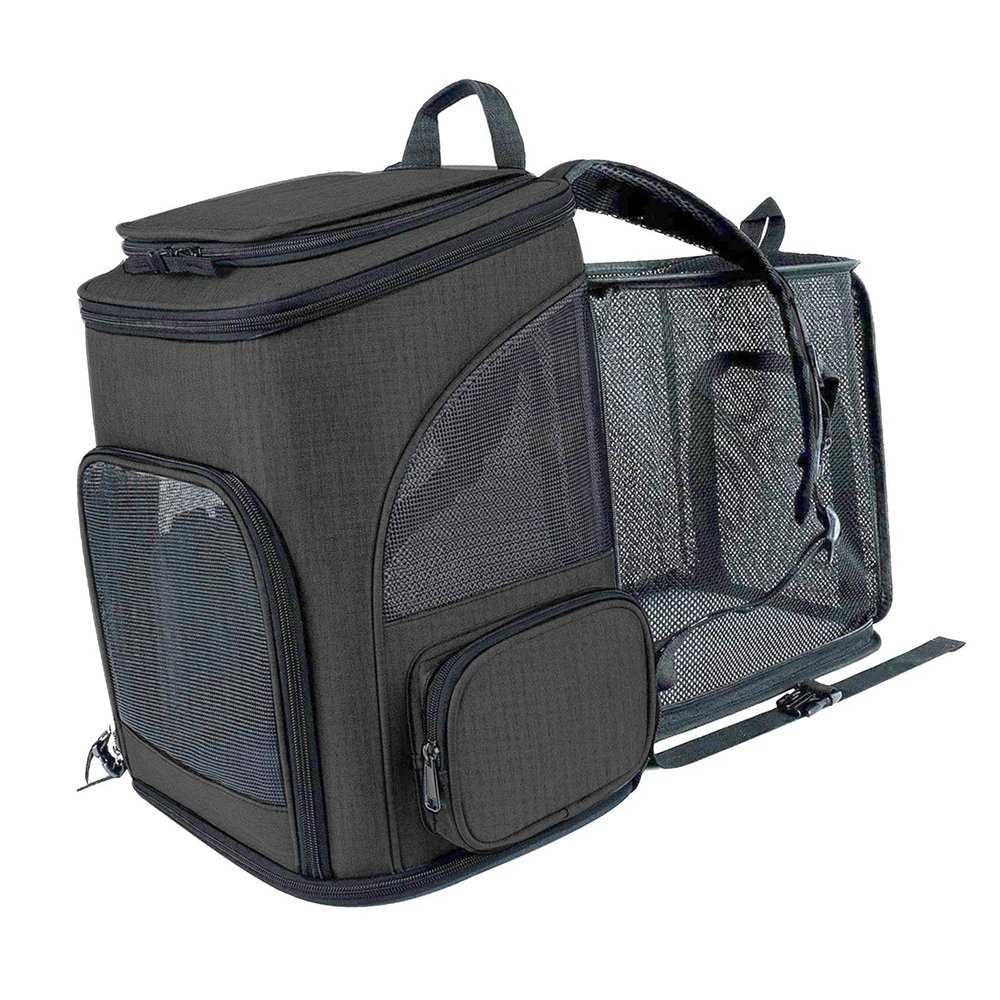 TIKATARER Expandable Cat Backpack Carrier for Small Dogs and Medium Cats up to 18 lb, Folding Pet Backpack, Black