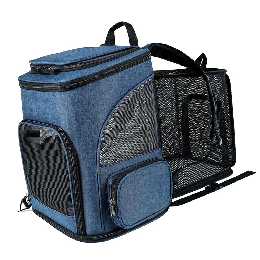 TIKATARER Expandable Cat Backpack Carrier for Small Dogs and Medium Cats up to 18 lb, Blue