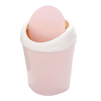 Taidda Mini Plastic Desktop Trash Can with Swing Lid, White (PINK)