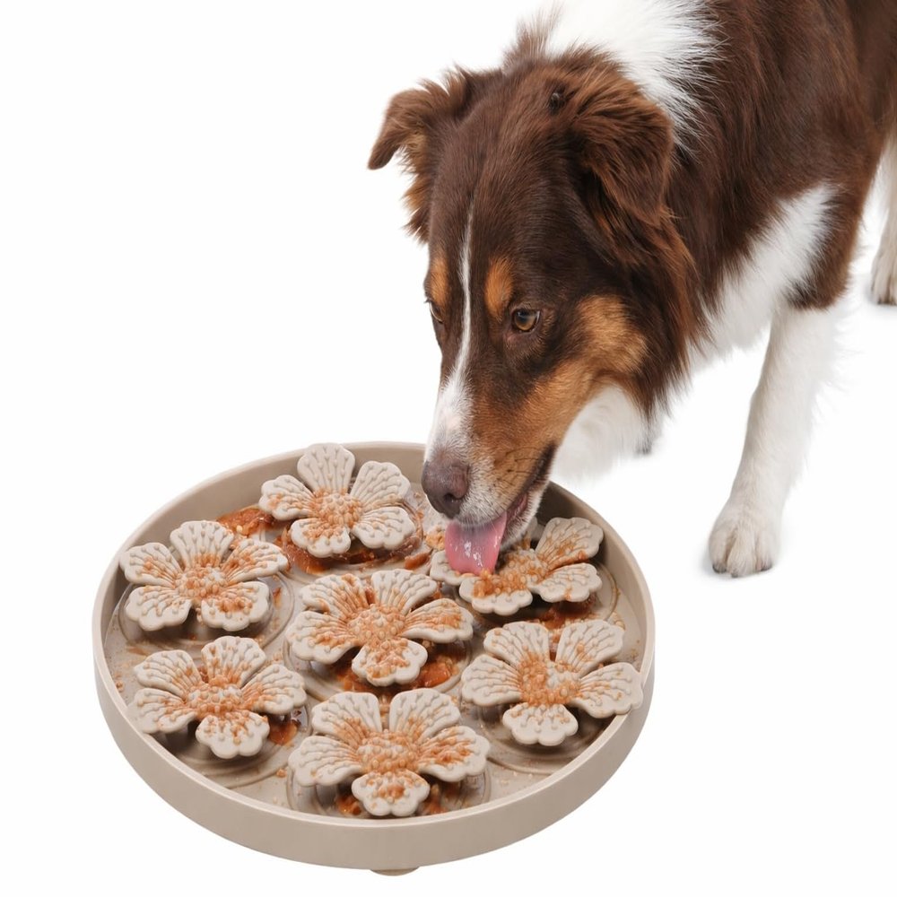 Dog Bowl - Cat Bowl - Lick Mat - Fleur Round - Taupe - 20 cm - Silicone - With Suction Cups