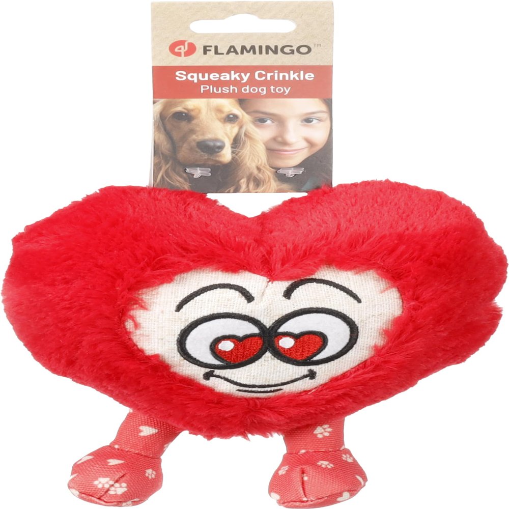 Dog Toy - Soft Heart with Paws Red