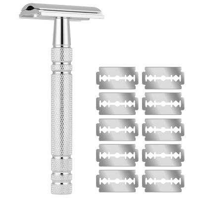 AOOWU Women's Safety Razor with 10 Replacement Blades, Non-Slip Metal Handle