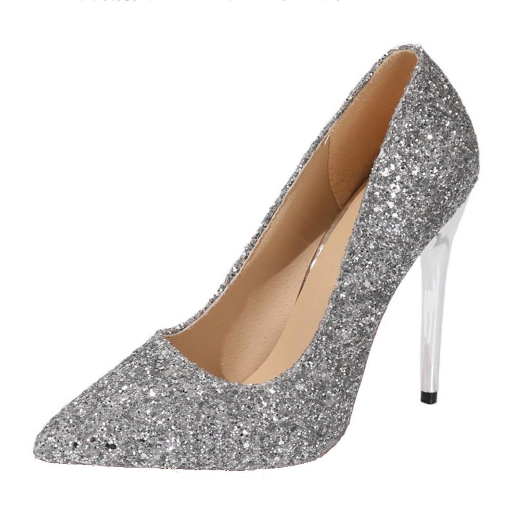 Women's Glitter Pumps, Wedding Shoes, High Heels, Pointed Stiletto Dress Shoes