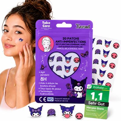 [Tested VERY GOOD, Score 1.1*] Kuromi Star Pimple Patches, 20 ct, Hydrocolloid Pimple Patches for Face, Waterproof & Breathable, Acne Patches for Day & Night