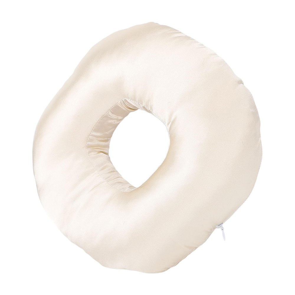 Drfeify Ear Piercing Pillow, Satin Donut Pillow with Ear Opening for Side Sleepers and Headphone Users