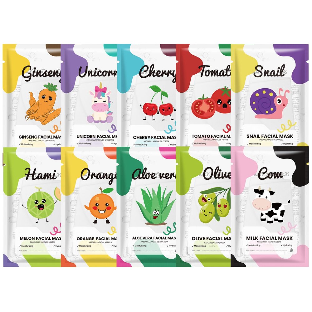10-Piece Face Mask Set for Women & Teens, Hydrating Sheet Masks