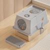 SustVita Cat Litter Box with High Sides and Easy-to-Clean Flip-Open Cover for Large Cats and Clean Floors, Minimizes Litter Scatter, Durable (Light Gray) view 2