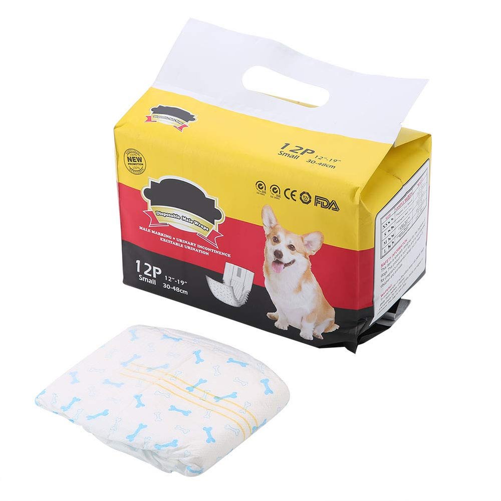 Blaihild Male Dog Diapers, Breathable Soft Belly Bands, Blue Bone Pattern, Adjustable Adhesive Design, Size S
