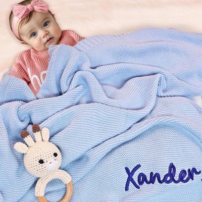 Kinetora Personalized Baby Blanket with Name, Cotton, 100 x 80 cm, 22 Colors