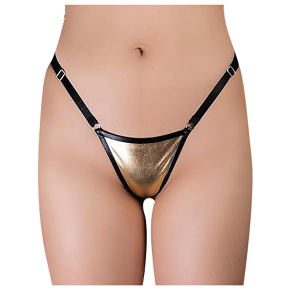 Mobanna Sexy Leather-Look Thong Panties for Women with a Comfortable Fit for an Attractive Look (Gold, XL)
