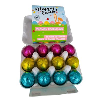OYOY | 12 Filled Milk Chocolate Easter Eggs in Mini Egg Box, 142 g | Hazelnut Praline & Crunchy Cereals | Easter Chocolate Gift Box