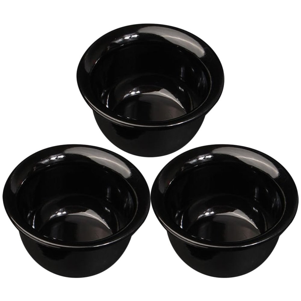 Artibetter 3-Piece Men's Shaving Bowl Set, Black Plastic, Compact with Sturdy Base
