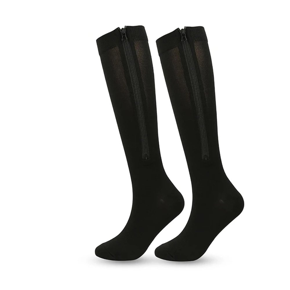 Graduated Compression Socks with Zipper, Black, L-XL