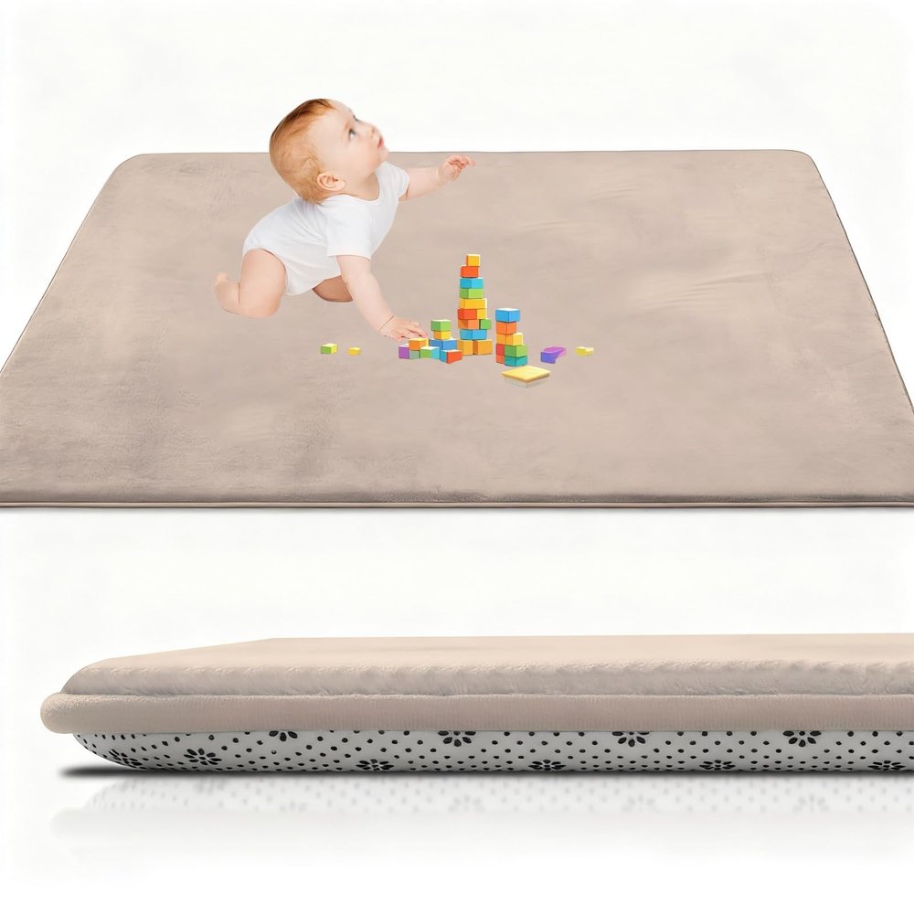 RxueSug 2 cm Thick Baby Crawling Mat, 150 x 180 cm, Light Brown