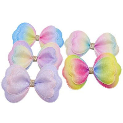 Mikikit 5-Piece Double-Layer Fabric Hair Bows for DIY Crafts, Multicolor