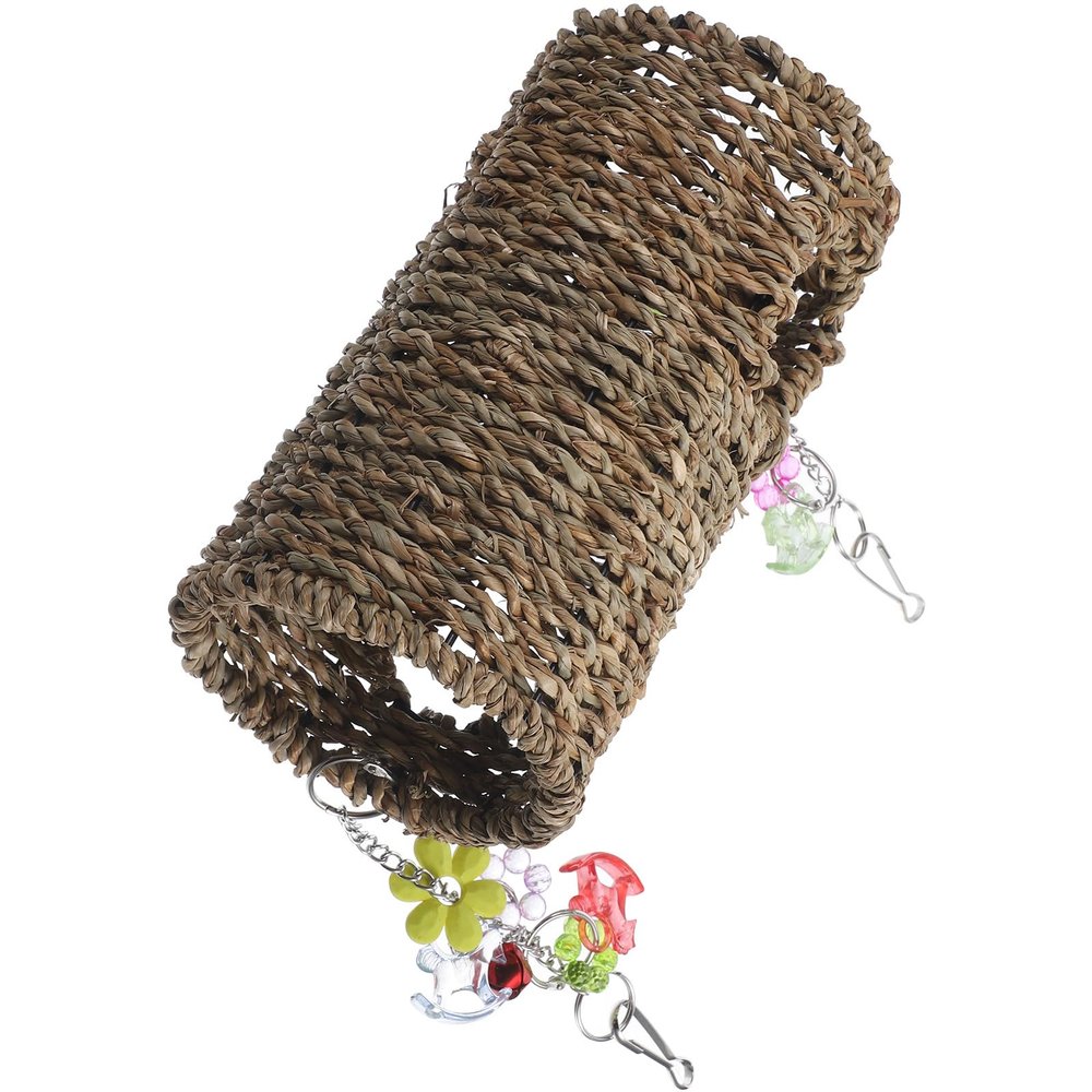 Toyvian Hanging Straw Bird Swing, Round Parrot Swing Toy