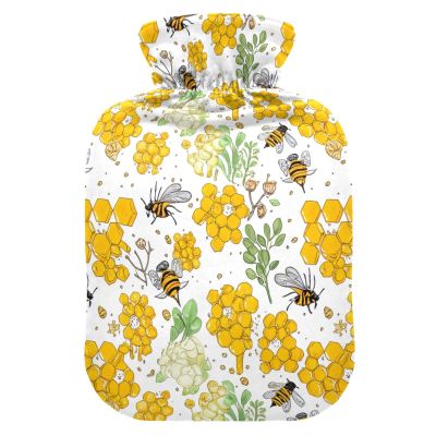 Honeycombs Bees Bright Hot Water Bottle with Soft Cover, Medium