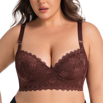 RFAGDS Push-Up Lace Underwire Plunge Bra with Side-Smoothing Support
