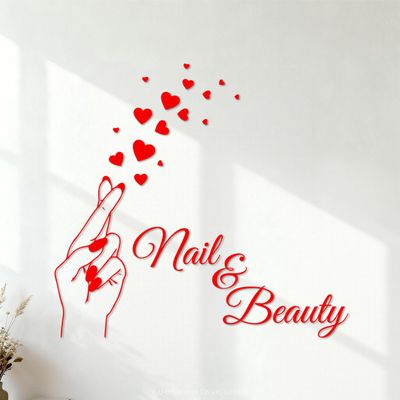 Nail Art Beauty Hand Nail Logo Nail Salon Wall Decal, Red