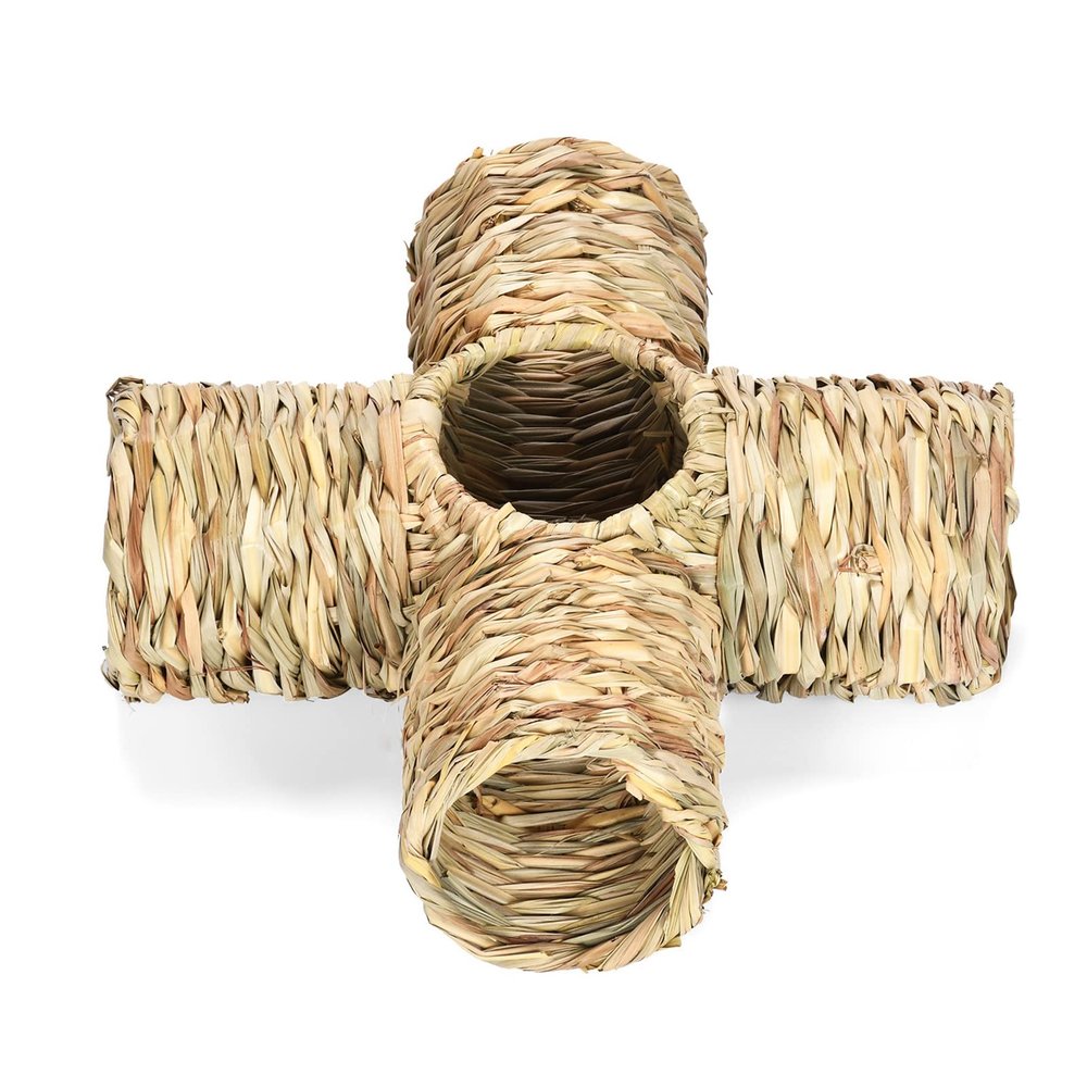 Woven Natural Grass Tunnel House for Small Animals