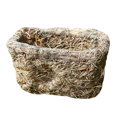 HOMSFOU Handmade Double-Open Straw Pet Nest for Small Cats and Rabbits