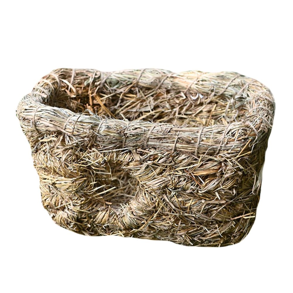 HOMSFOU Handmade Double-Open Straw Pet Nest for Small Cats and Rabbits