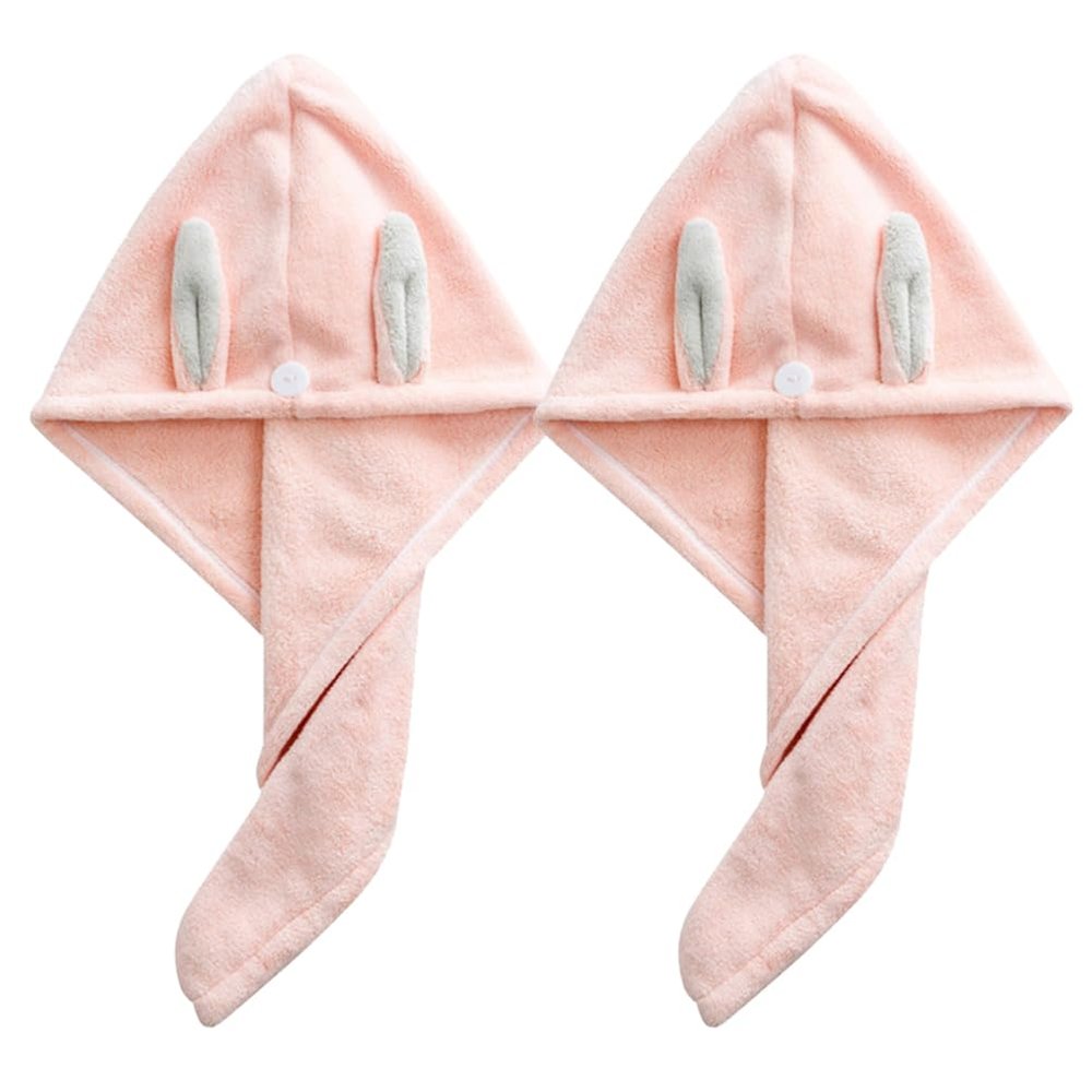 MAGICLULU 2-Pack Pink Coral Fleece Hair Towels with Button Closure