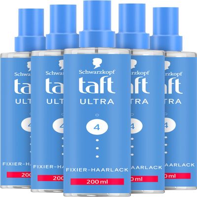 taft Ultra Hold Hairspray, Hold Level 4 (5 x 200 ml) – up to 24 h hold, with HaptIQ System