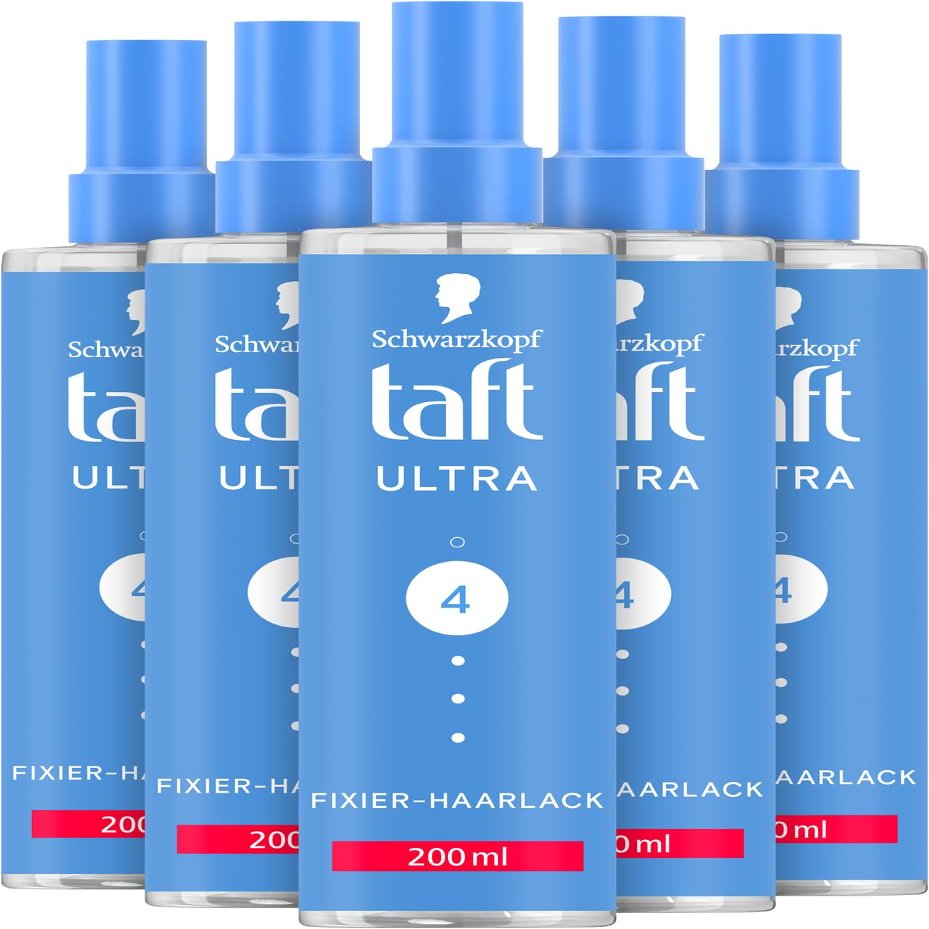 taft Ultra Hold Hairspray, Hold Level 4 (5 x 200 ml) – up to 24 h hold, with HaptIQ System