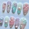 24 Press-On Nails with Holographic Seashell Accents, Gradient Ombre Design, ABS Material, Various Sizes view 4