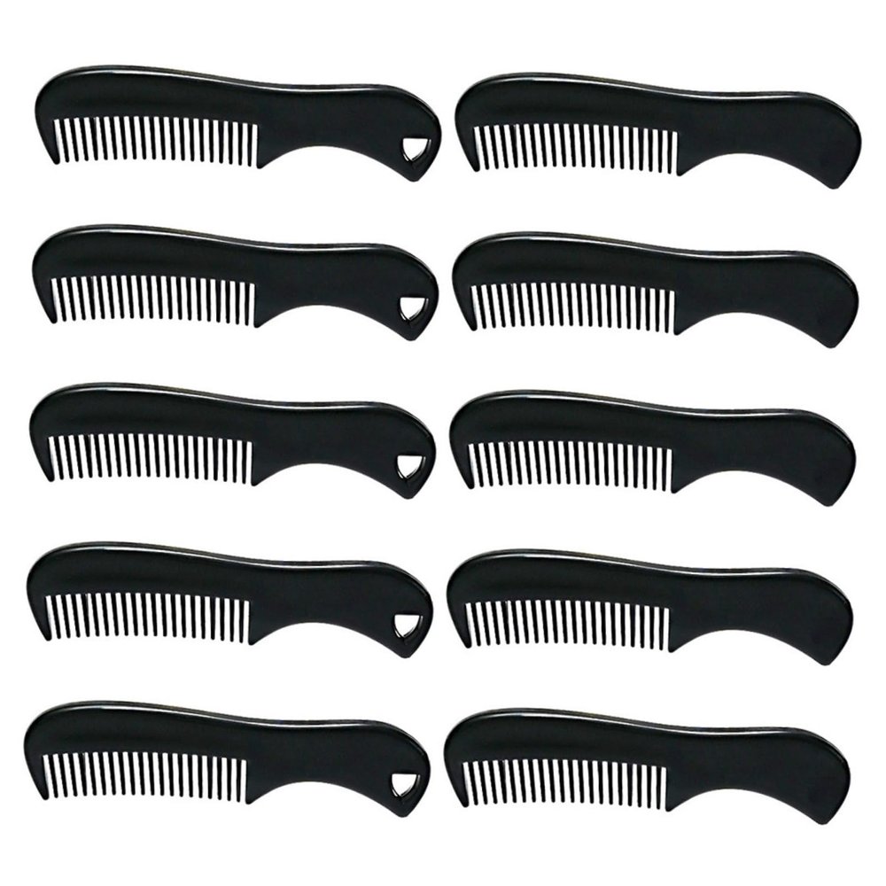 10-Pack Black Plastic Fine-Tooth Mustache Combs for Men
