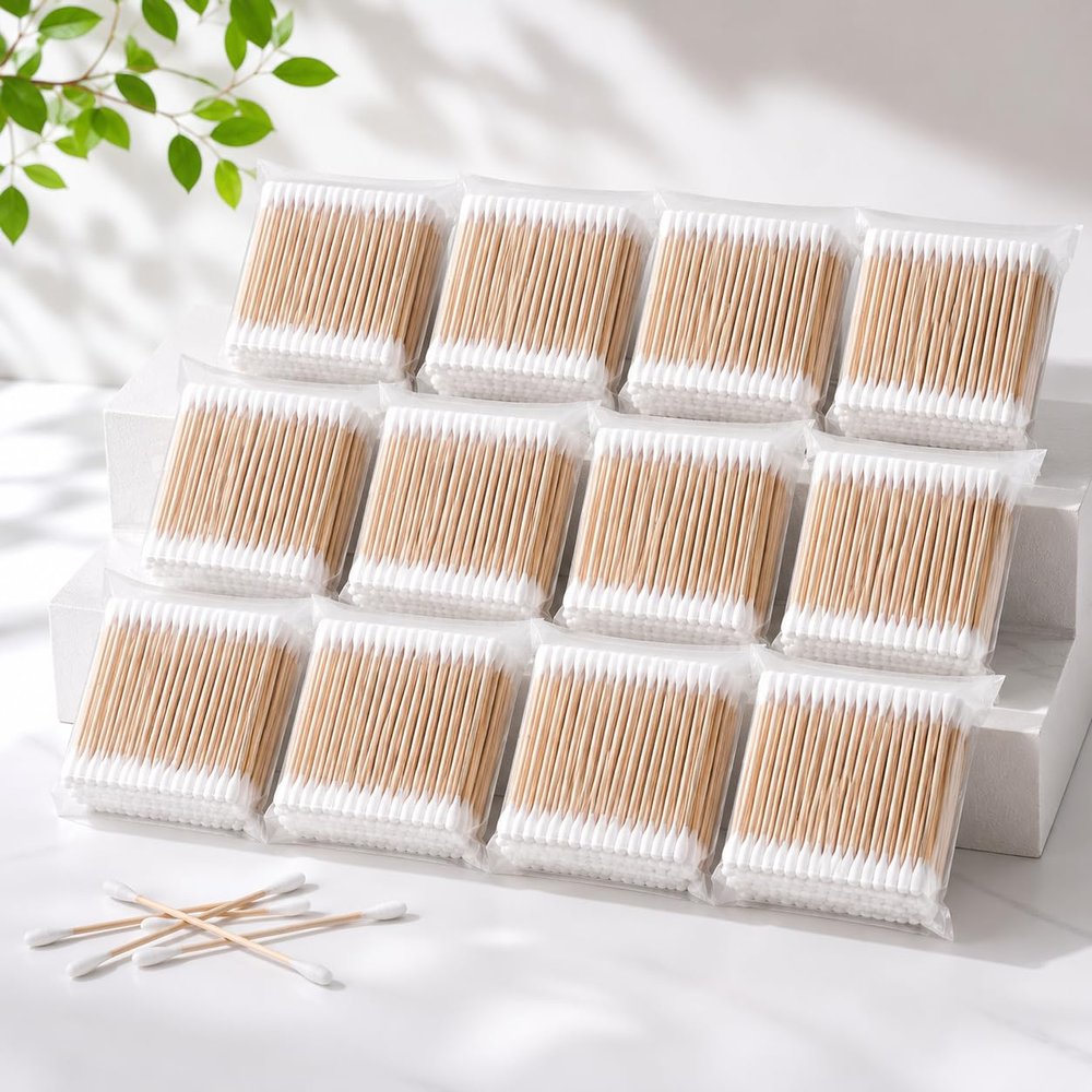Beautiona Bamboo Cotton Swabs, 1,200 Count, Soft Cotton Tips
