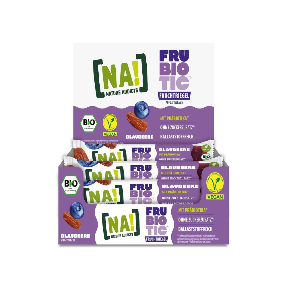 N.A! Frubiotic Date-Based Fruit Bar, Blueberry, with Prebiotics, High in Fiber, No Added Sugar, Vegan, 32 g