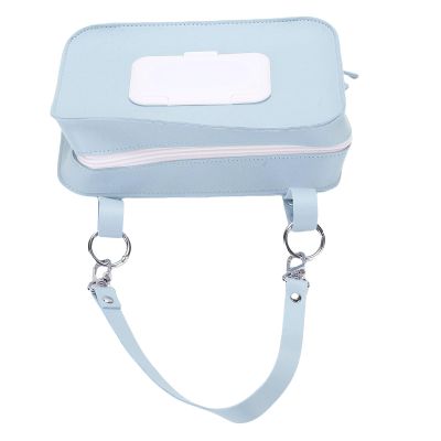 Tyenaza Diaper Bag Purse with Wet Wipe Dispenser, PU Leather Wipe Holder for Strollers, Blue