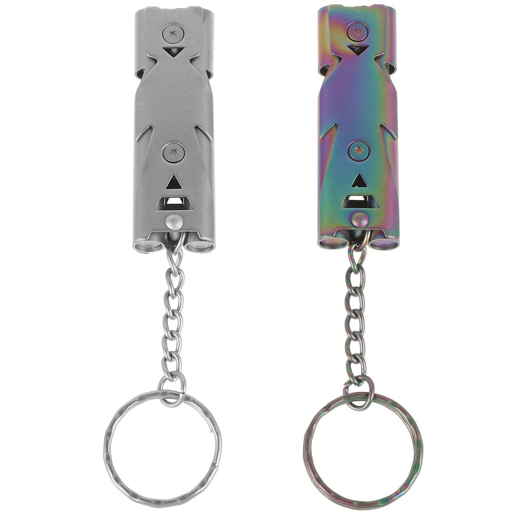 POPETPOP Stainless Steel Dog Training Whistles with Key Rings, 2-Pack, Loud and Durable, Multifunctional for Dogs, Birds, and Outdoor Survival