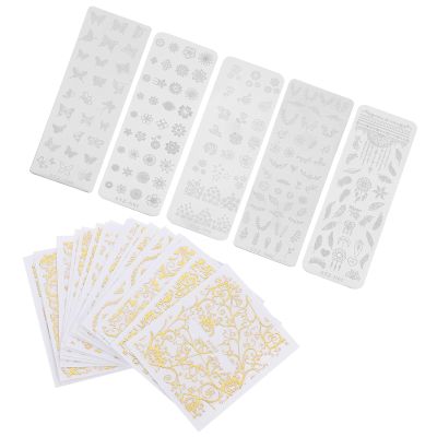 TEHAUX 5-Piece Metal Nail Art Stamping Plates with Floral Designs